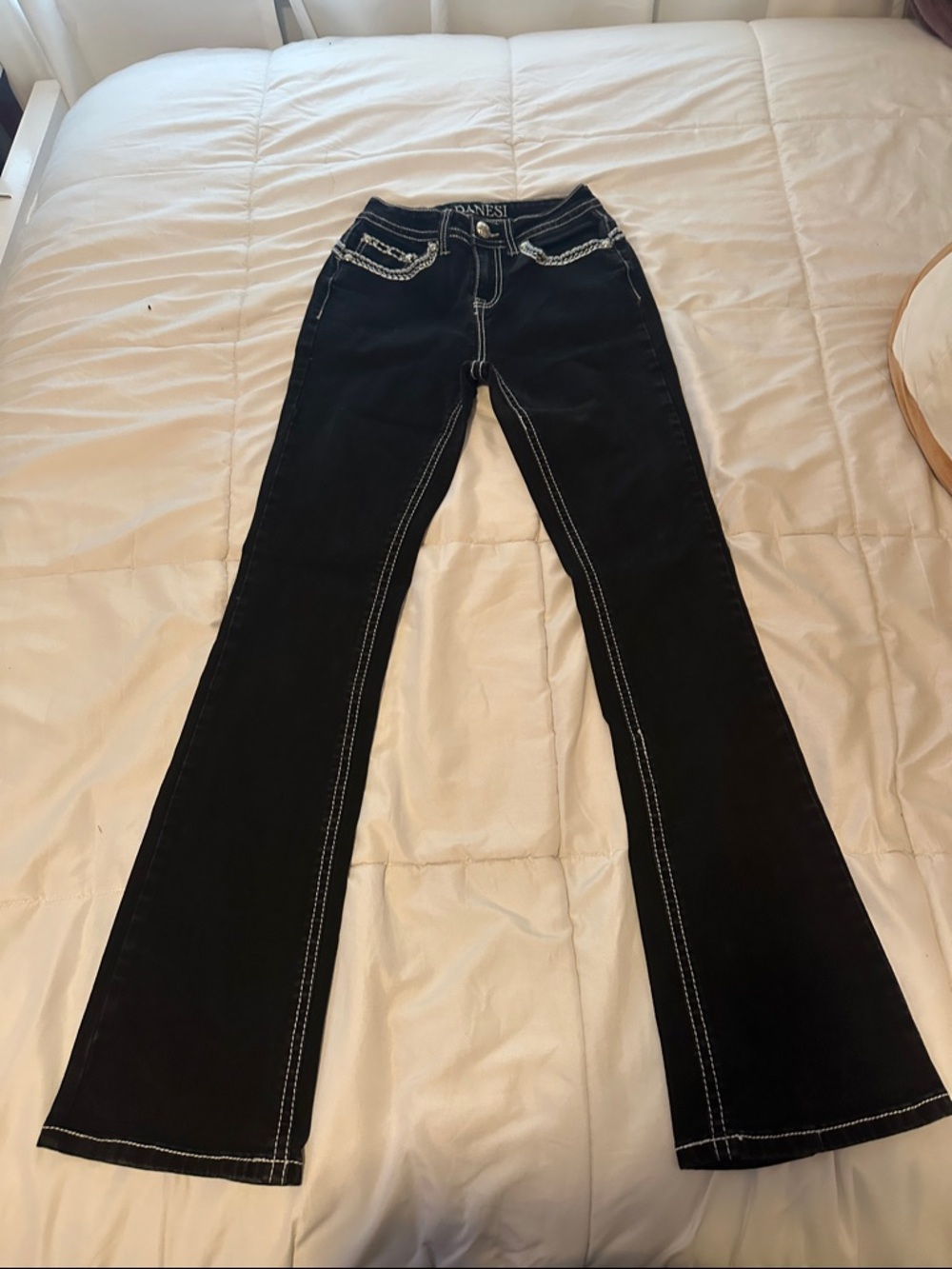 Black Flared Jeans with White Contrast Stitching - DANESI
